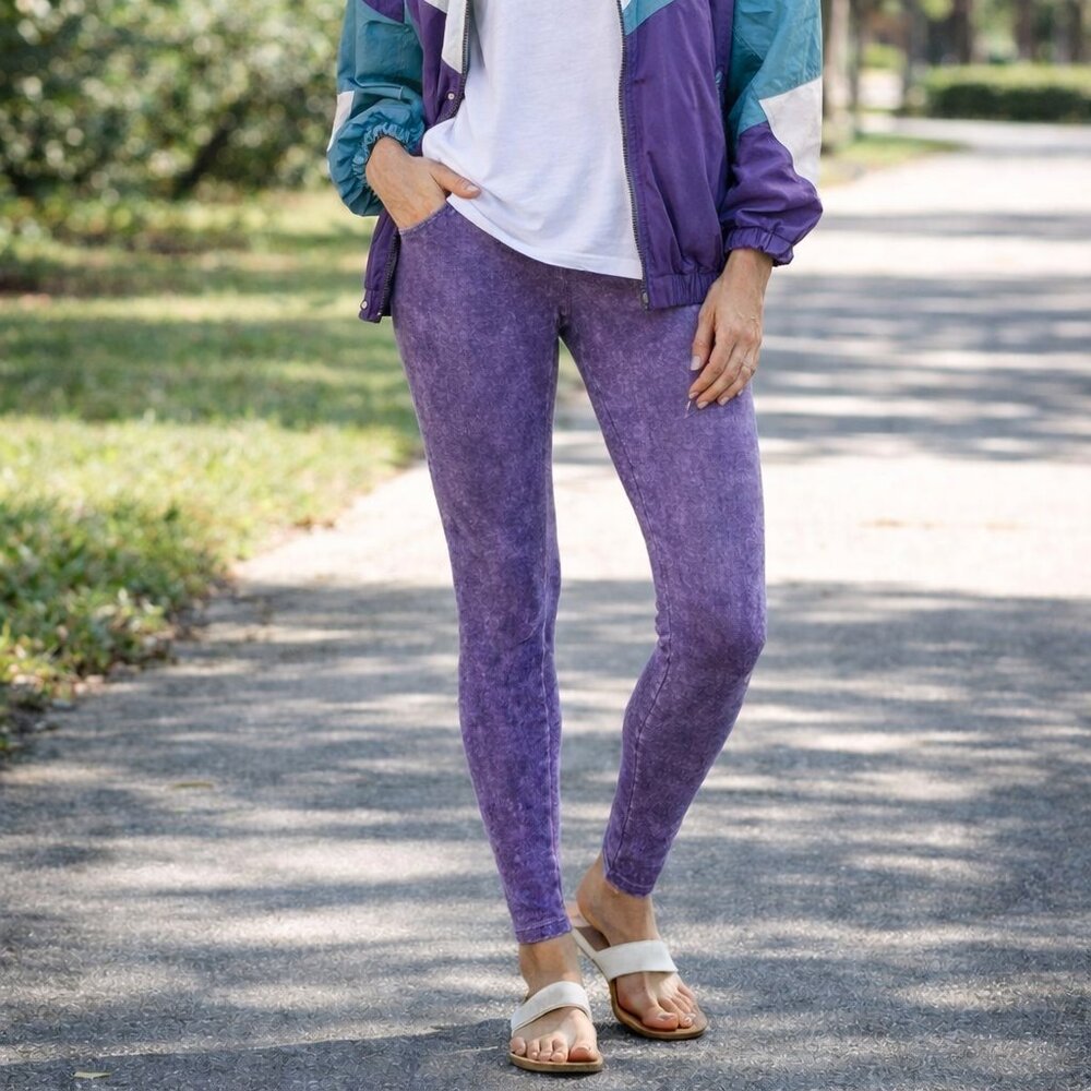 Jess & Jane Vintage 90s Style Purple Mineral Wash Leggings 2X Made in USA